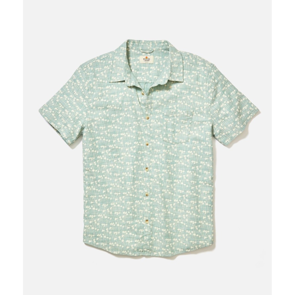 Marine Layer Classic Stretch Selvage Shirt Green Palm Print Small New With Tags